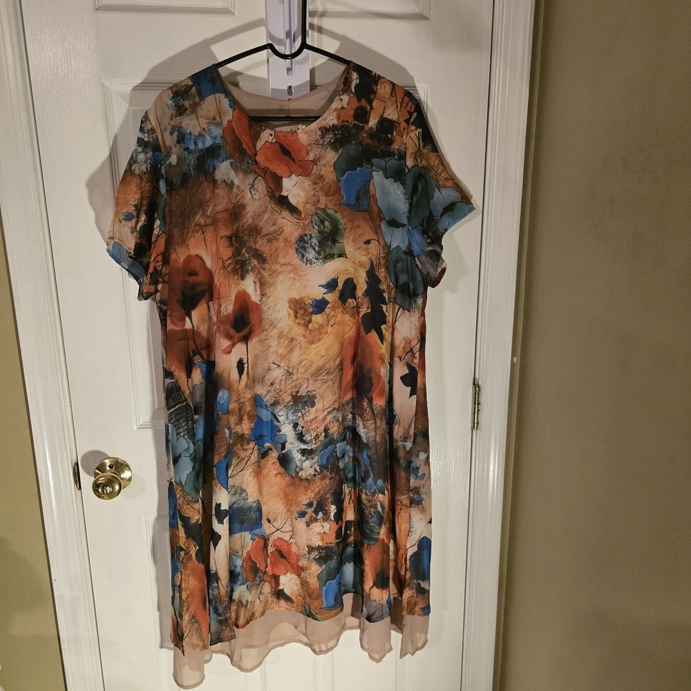 Daisy Street Womens 4XL Abstract Floral Shift Dress Short Sleeve Multi-Color